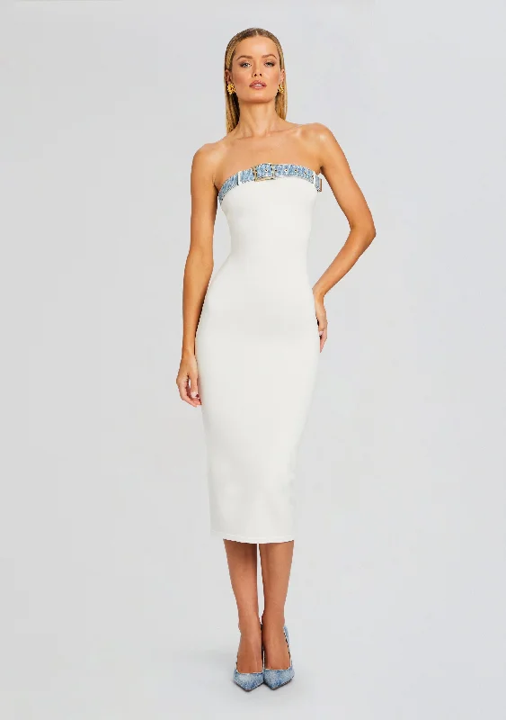 Deal Frenzy Blanche Knit Denim Dress