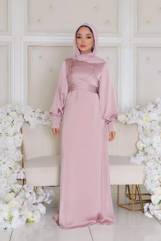 Super Savings Laura Wrap Satin Dress- Rose pink