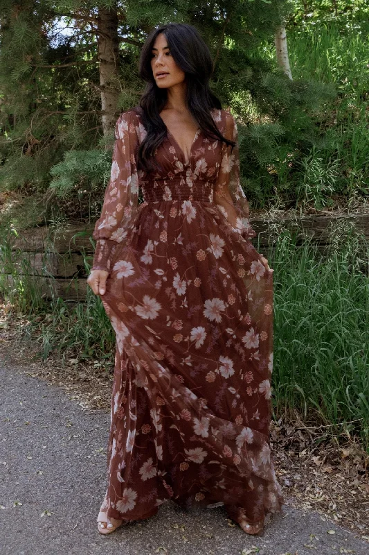 sophisticated dressLayla Tulle Maxi Dress | Chestnut Floral