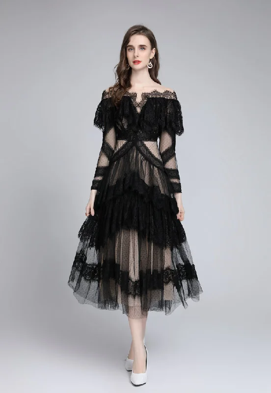 Exclusive Preview Clarie Boat Neck Lace Layered Dress