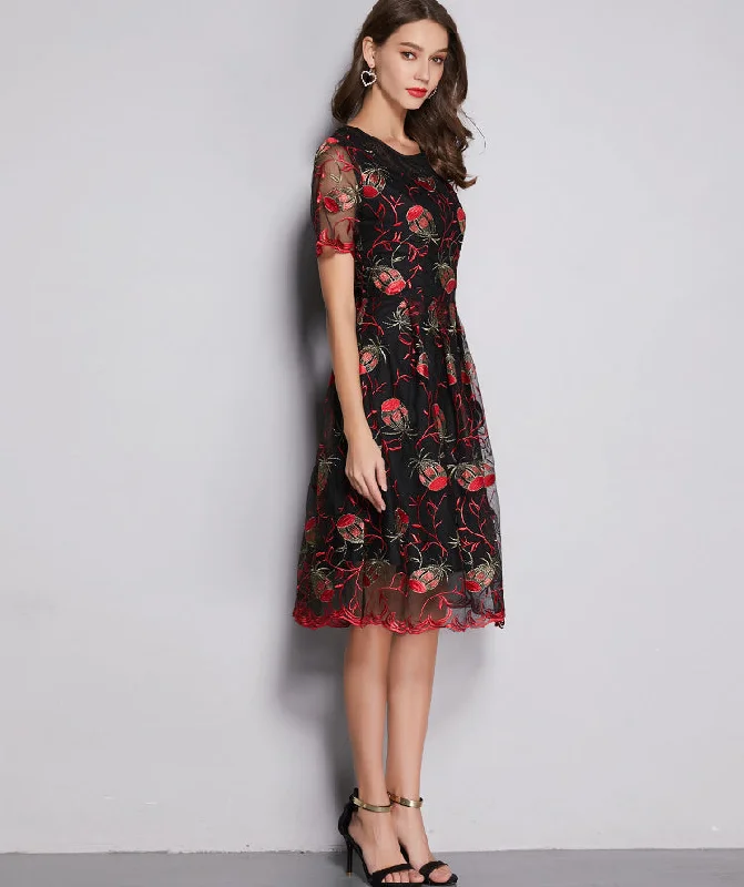 Shop and Save High waist mesh embroidery lace dresses