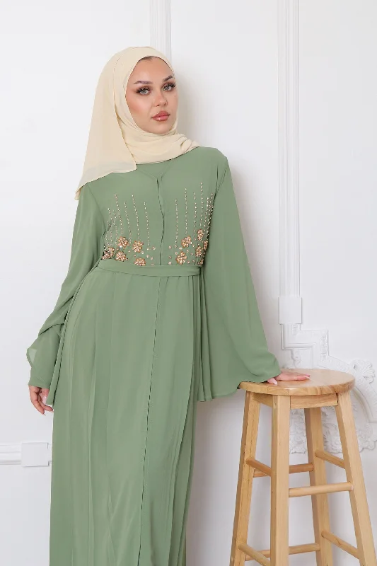 Special Price Rosalia Chiffon Layered Abaya - Matcha