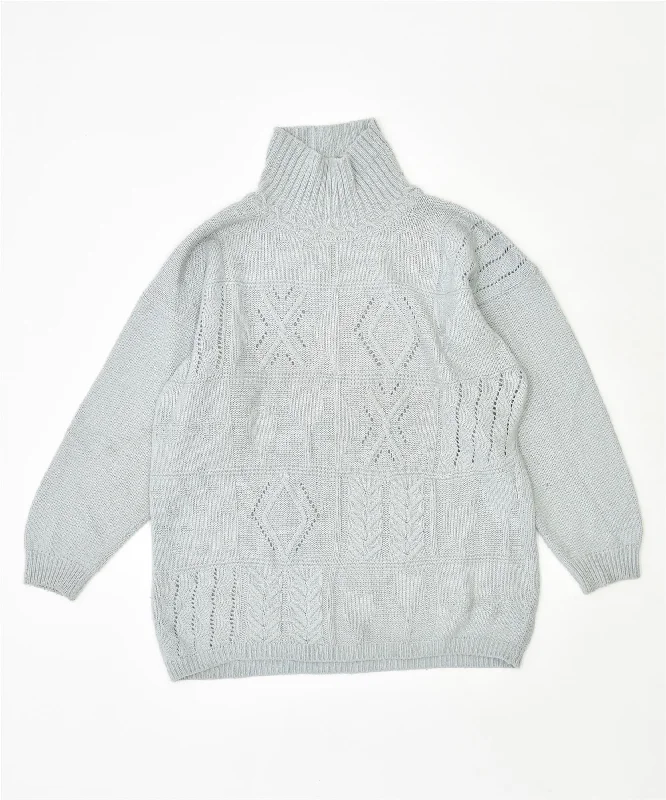 Super Deal VINTAGE Womens Roll Neck Jumper Sweater UK 18 XL Grey Acrylic