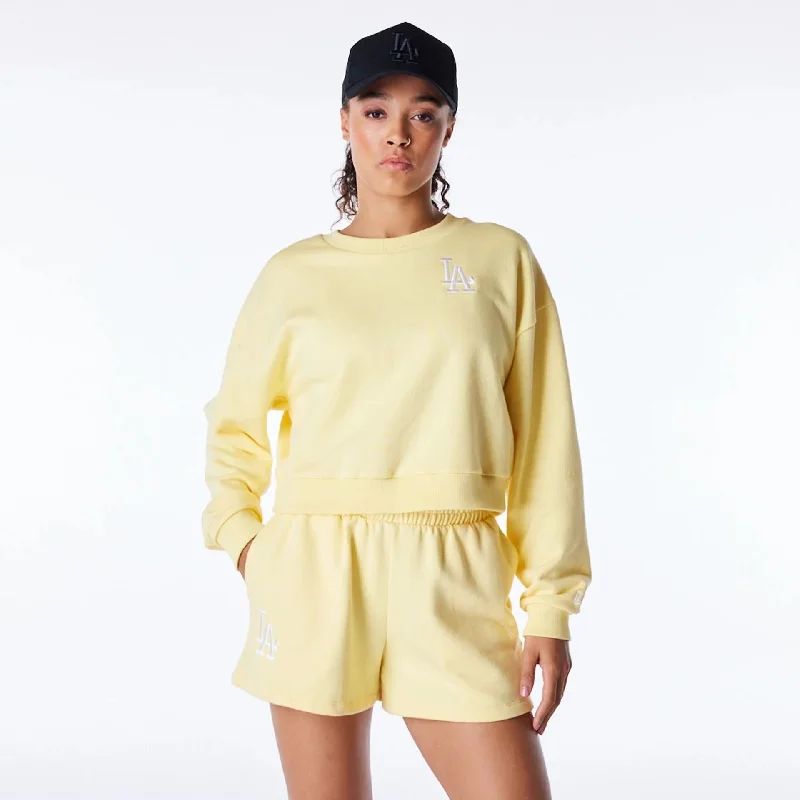 Price Slash LA Dodgers Womens MLB League Essential Pastel Yellow Crop Crew Neck Sweatshirt