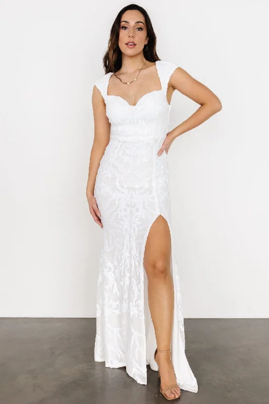 chic shift dressKylene Sequin Maxi Gown | White