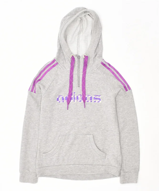 performance hooded sweatshirtADIDAS Womens Graphic Hoodie Jumper UK 4/6 XS Grey Cotton