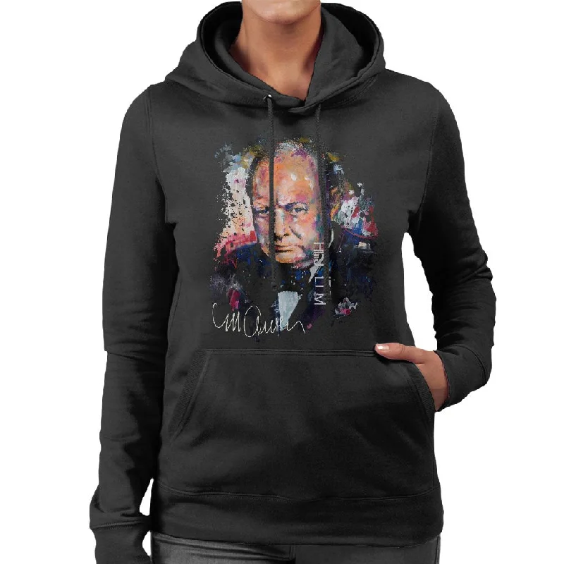 breathable workout hoodieSidney Maurer Original Portrait Of Winston Churchill Women's Hooded Sweatshirt