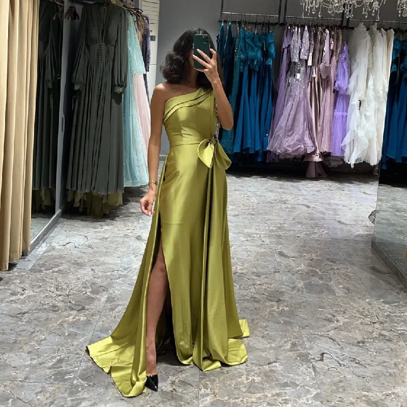 Quick Sale Modern One Shoulder Evening Dresses with Tassels Long Side Split Sexy Prom Party Formal Occasion Gowns for Women,LW013