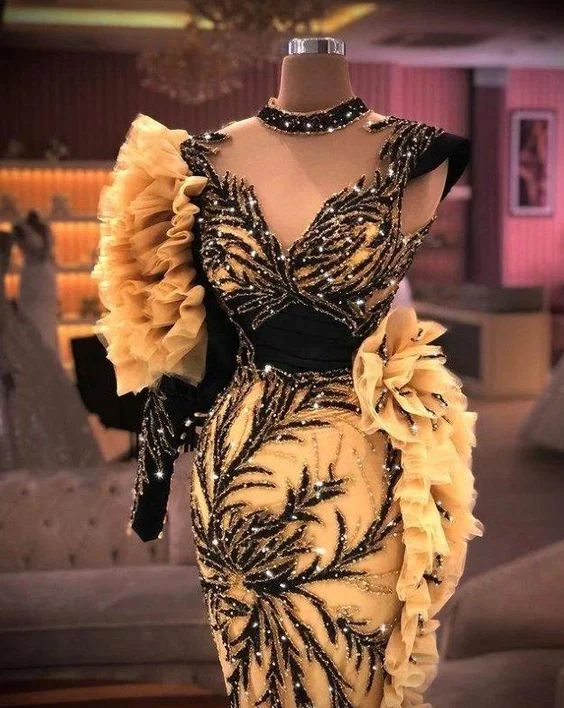 Price Rollback One Shoulder Ruffles Mermaid Prom Dresses Beaded High Neck Long Sleeve Evening Gowns Party Dress Special Occassion robe de soire,DS4197