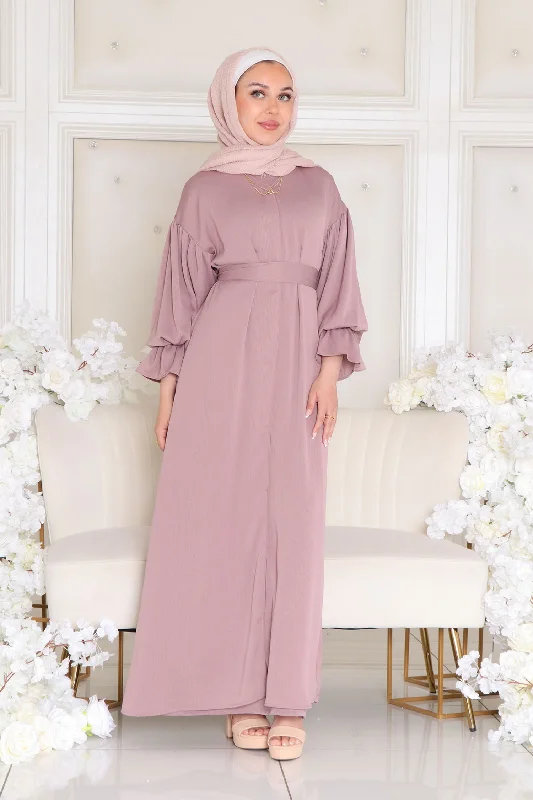 Final Clearance Darya Textured Balloon Sleeve Abaya- Dusty Rose Pink