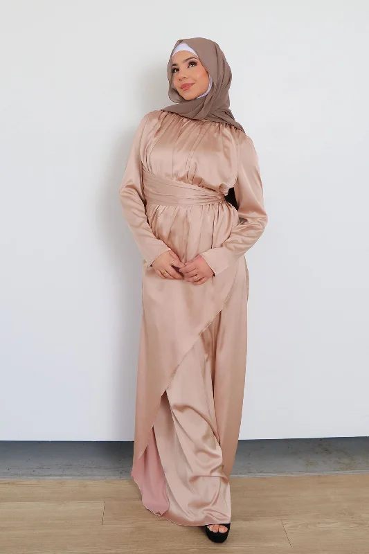 Final Clearance Sarai Layer Satin Dress- Rose Gold