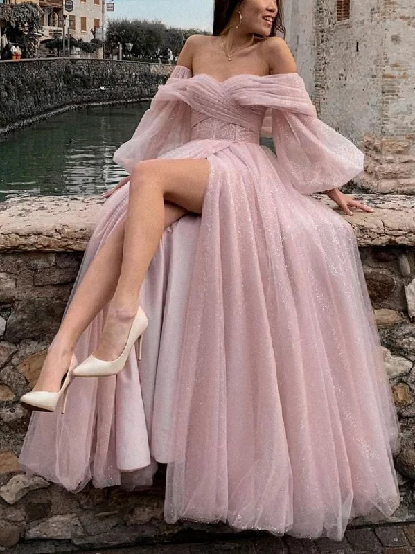 Flash Deals PINK TULLE LONG PROM DRESS, PINK TULLE LONG EVENING DRESS,F04765