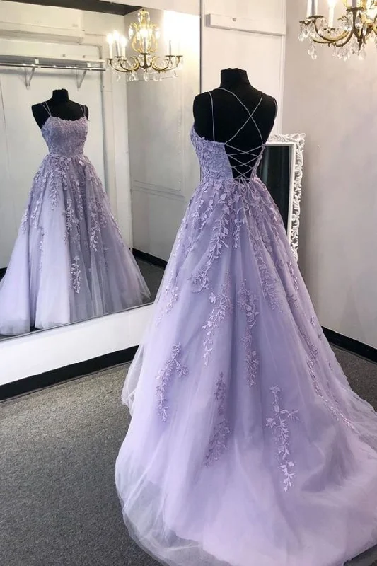 Discount Extravaganza Gorgeous Backless Purple Lace Long Prom Dress 2020, Open Back Purple Formal Dress, Purple Lace Evening Dress, Purple Ball Gown,DS4101