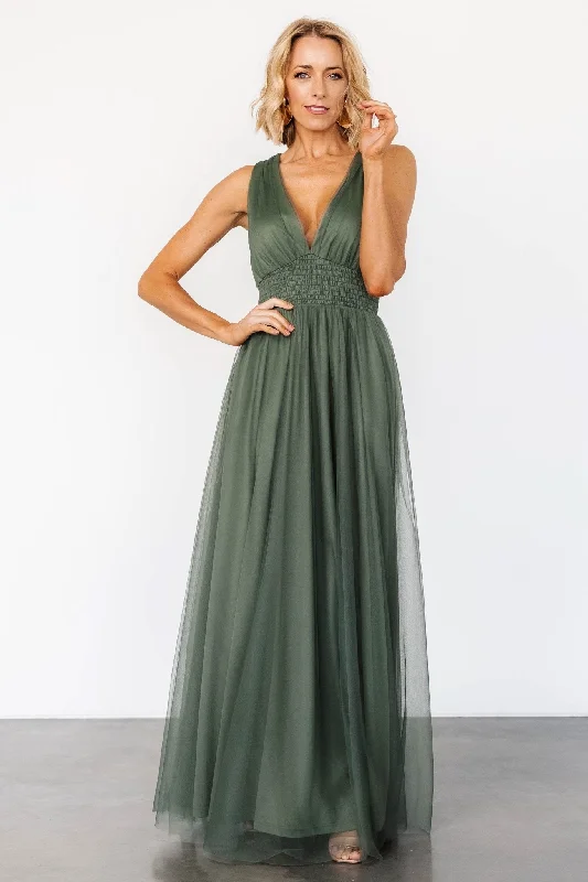 casual summer dressKamila Tulle Maxi Dress | Dark Sage