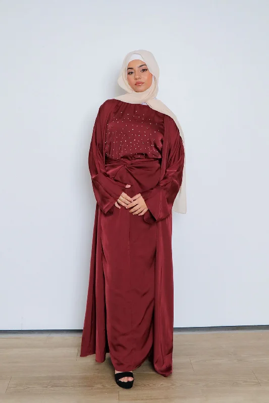 Price Drop Celene Beaded Wrap Abaya Set- Burnt Sienna