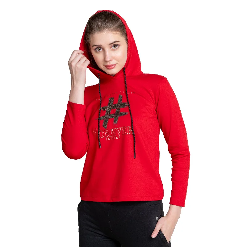 Special Offer Maroon Long Sleeve Hashtag Hoodie For Ladies