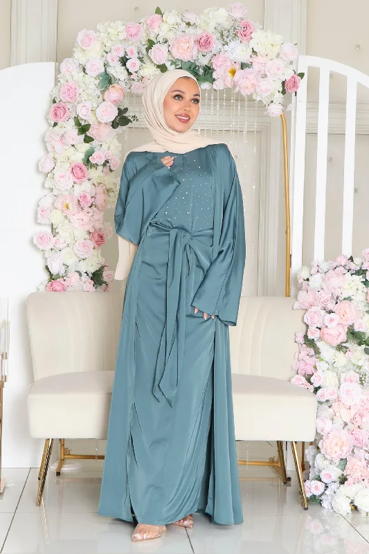 Year-End Clearance Celene Beaded Wrap Abaya Set- Teal