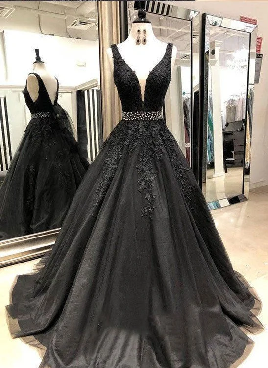 Price Cut Sexy Black V Neck Tulle Lace Beaded Long Prom Dress, Black Evening Dress Formal Wear,DS4487 Price Cut Sexy Black V Neck Tulle Lace Beaded Long Prom Dress, Black Evening Dress Formal Wear,DS4487