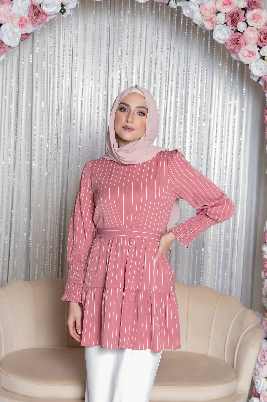 Instant Discount Willow Stripe Ruffle Top- Rose Pink