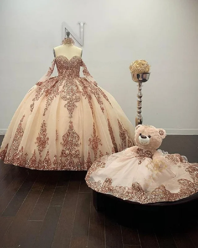 Major Savings Sparkly Rose Gold Quinceanera Prom Dresses Sweetheart Lace Applique Sequins Ball Gown Tulle Formal Dress,DS4393 Major Savings Sparkly Rose Gold Quinceanera Prom Dresses Sweetheart Lace Applique Sequins Ball Gown Tulle Formal Dress,DS4393