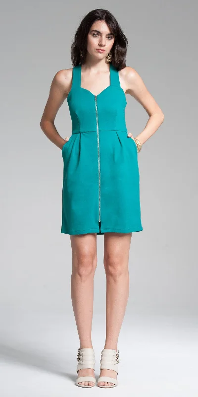 Huge Discounts Zipperd Front Bodycon Mini Dress - Aqua