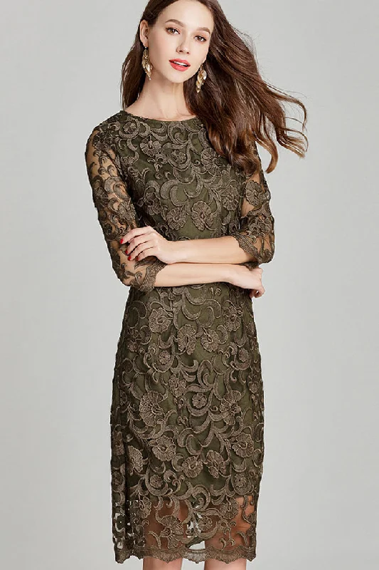 Huge Savings Three Quarter Sleeve Embroidered Lace Dress