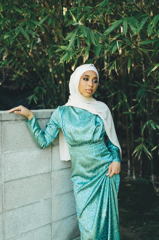 Early Access Bella Leopard Satin Dress- Mint