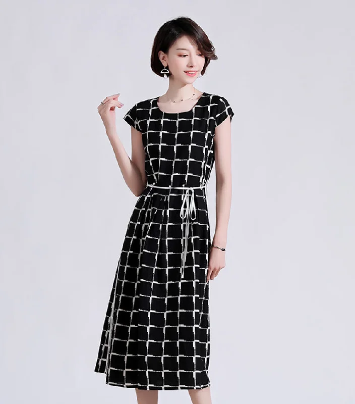 Holiday Sale TWO PEARS-Cap Sleeve Plaid Fit & Flare Dress