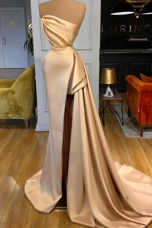 Crazy Savings DESIGNER LONG CHAMPAGNE PROM DRESS SIDE SPLIT EVENING PARTY GOWNS,DS3522