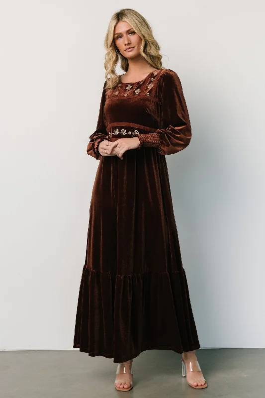 pleated maxi dressIngrid Velvet Maxi Dress | Chocolate