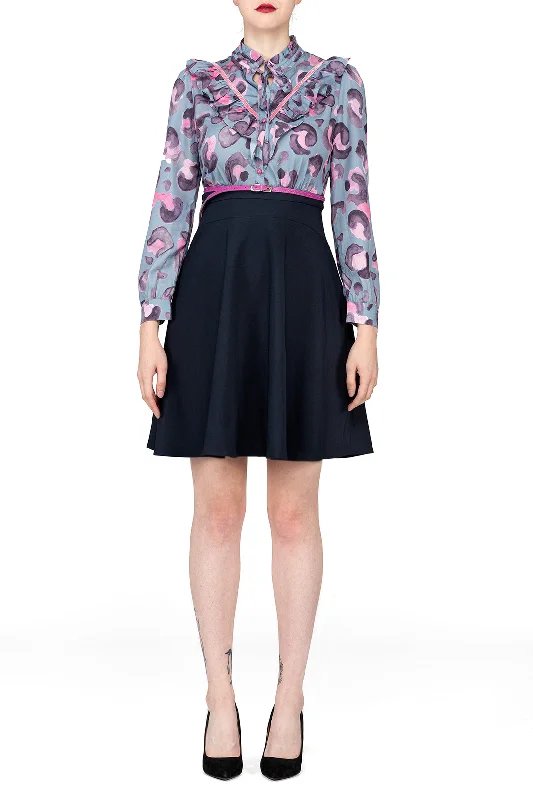 Great Bargains SCANDINAVIA-Long Sleeve Ruffle Accent Contrast Dress Withe Belt