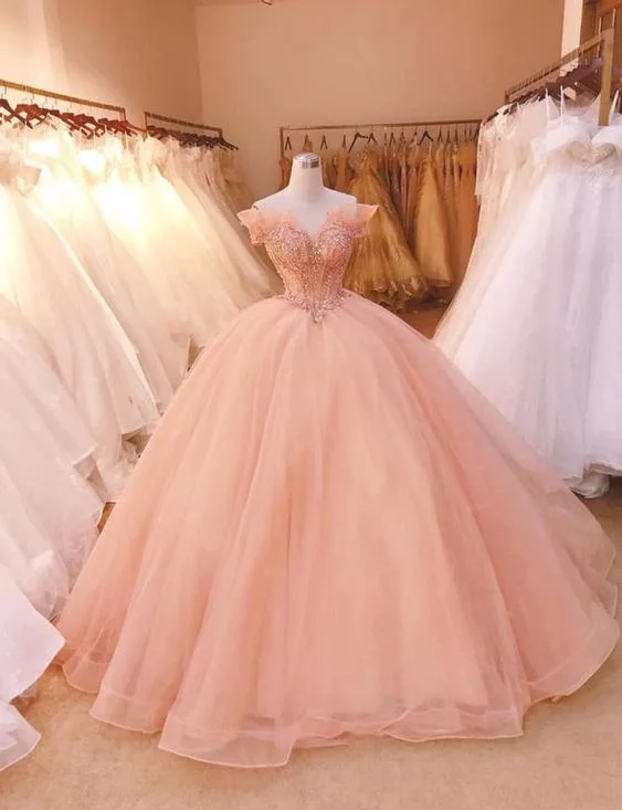 Best Deals Off The Shoulder Pink Tulle Prom Dress,DS4359
