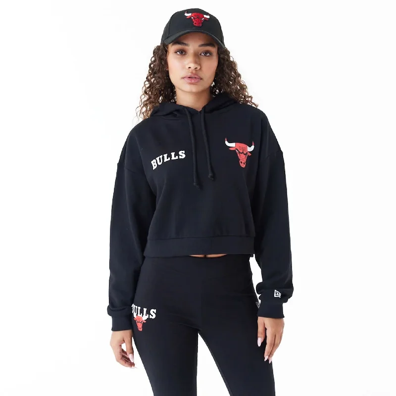 Massive Deals Chicago Bulls Womens NBA Team Logo Black Crop Pullover Hoodie