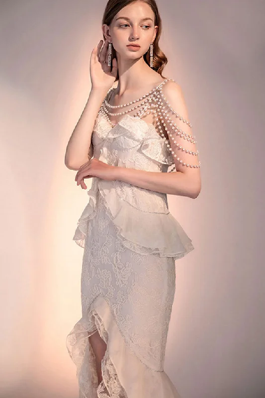 Limited Quantity SPAGHETTI STRAP RUFFLE ACCENT DRESS WITH PEARL CAPPA