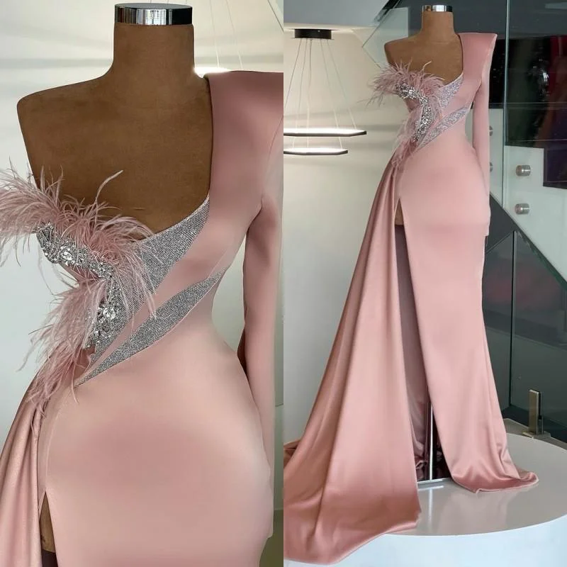 Best Seller GLAMOROUS LONG SLEEVE ONE SHOULDER MERMAID PROM DRESS LONG WITH SLIT,DS3520