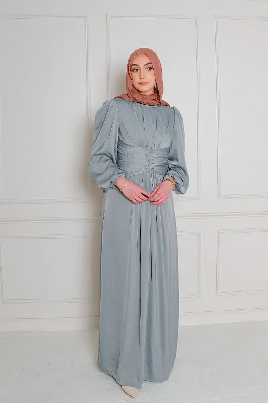 Stock Clearance Cara Folds Satin Dress- Mint Gray