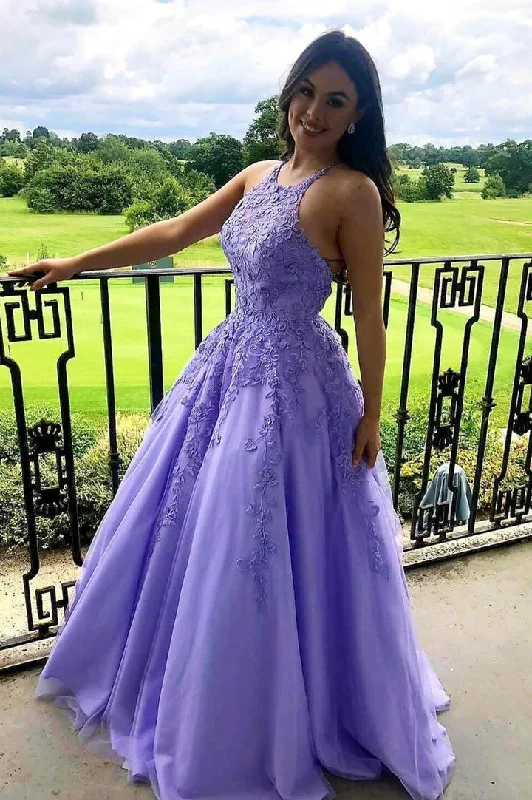 Buy More, Save More Purple tulle lace long oprom dress A line evening gown,DS3852