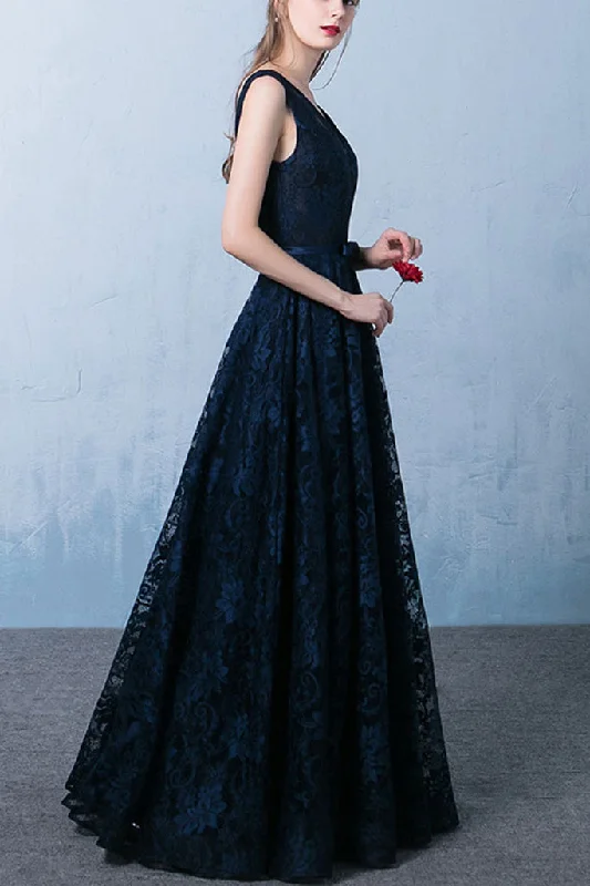 Final Clearance Sleeveless V-neck Backless Lace Maxi Dress - S in Clearance