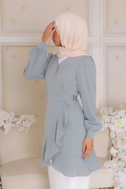 Special Price Tessa Wrap Top- Mint Gray