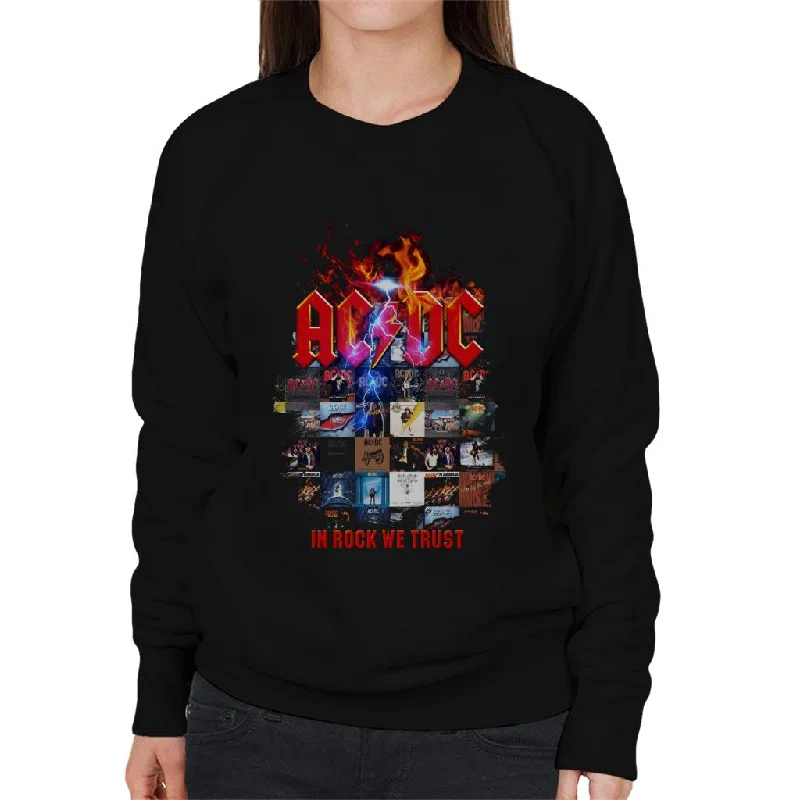 sleek gym hoodieAC/DC In Rock We Trust Album Cover Women's Sweatshirt