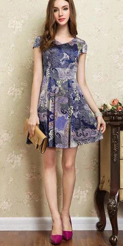 Deal Explosion Cap Sleeve Pleated Silk Printed Dress