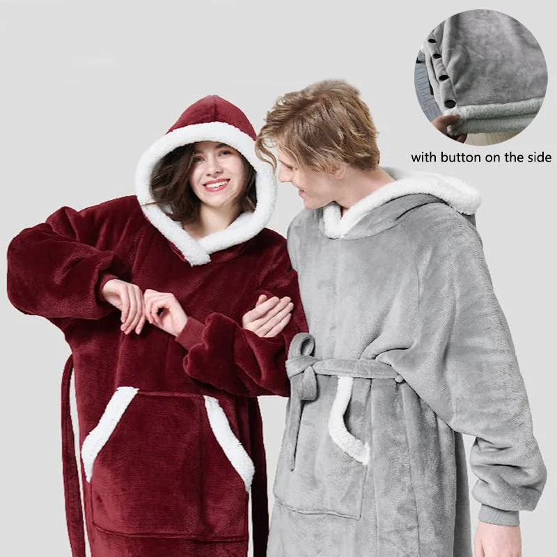 Special Price Winter Hoodie Blanket With Button Design Warm Home Clothes Women Men Oversized Pullover