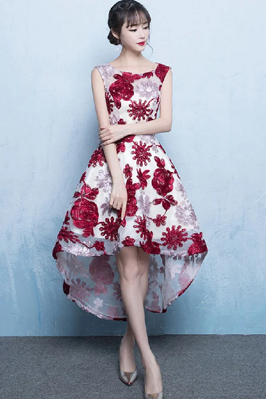 Deal Explosion THREE QUARTER SLEEVE EMBROIDERED BACK BANDAGE HIGH LOW DRESS