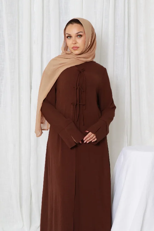 flowy dressAyla Textured Tie Abaya Set- Espresso