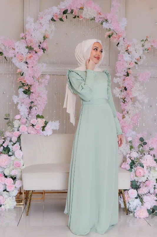Grand Opening Sale Julia Pleat Chiffon Dress- Light Sage