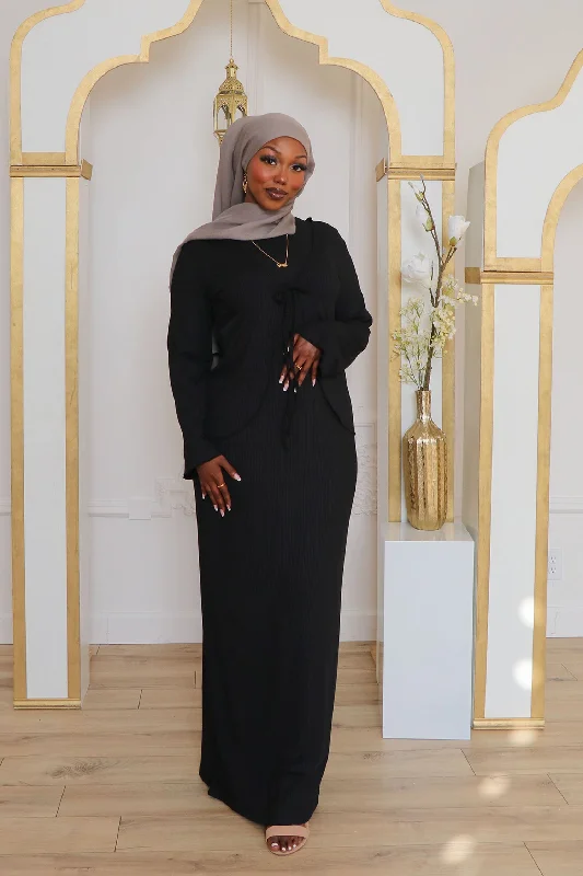 Super Sale Lina Ribbed Maxi Set- Black