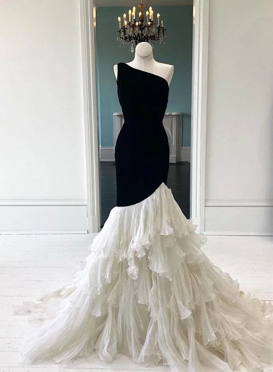 Weekend Deal Special One Shoulder Sleeveless Evening Dress,Layered Mermaid Long Prom Dress,DS4062