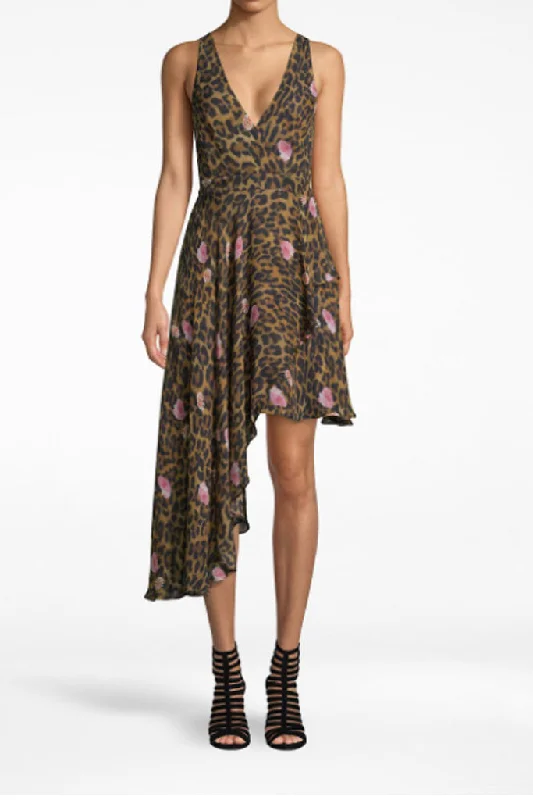 Grand Opening Sale Nicole Miller-Floral Leopard Asymmetrical Dress