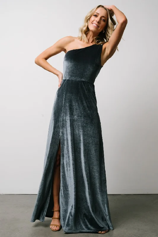 long sleeve dressTatiana Velvet One Shoulder Maxi Dress | Slate Blue