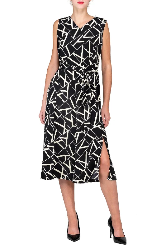 Price Drop Alert TWO PEARS-Geometric Pleated-Accent A-Line Dress